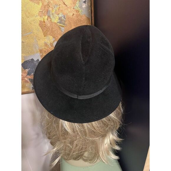 VINTAGE BURBERRY’S ENGLAND 100% RABBIT FELT BLACK DERBY CLOCHE WOMENS HAT Med - Picture 3 of 8